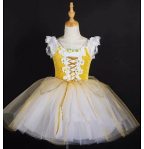 Girls toddler yellow velvet flower ballet dance tutu skirts modern piano party princess singer host performance skirts for kids